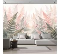 WIVCOMD Watercolor Plant Leaves Panoramic Wallpaper Murals, Fern Leaves Silk Wall Murals, Gray-Green Photo Wall Decor for Modern Living Room Room- 300 X 210 Cm