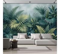 WIVCOMD Watercolor Tropical Plants Silk Wallpaper Room, Fern Branches and Leaves Wall Mural Photo Wallpaper, Green Wall Mural Decoration Poster for Tv Backdrop Study Room Tea Room - 300 X 210 Cm