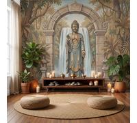 WIVCOMD Zen Style Photo Wallpaper, Buddha Statue Bamboo Mural Decoration Poster Picture, Dark Gray Wallpaper Mural for Bedroom Living Room Tv Background Sofa - 450 X 315 Cm