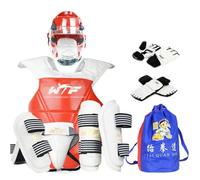 WIVKS 13 pcs Taekwondo Sparring Gear Set Ultimate Head Chest Protective Gear Arm Groin Guards Hand Gloves Foot Protector for Children Youth Adult Martial Arts Karate MMA Training (Red,110-130CM)