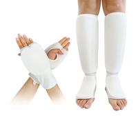 WIVKS Taekwondo Shin Instep Guards Foot Protective Gear Protector Hand Padded Fist Forearm Guards for Adult Youth Kids Sparring Martial Arts MMA Kickboxing Muay Thai (Medium), White
