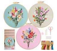 WIVLAX Embroidery Kit for Adults Beginners 3 Pack, DIY Stitch Craft Set with Flower Pattern, Hoop, Thread & Needles, Starter Hand Floral Embroidery Kits for Adults, Sewing Gift Set for Women & Teens