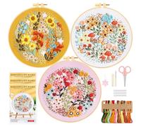 WIVLAX Embroidery Kit for Adults Beginners 3 Pack, DIY Stitch Craft Set with Pattern Fabric, Hoop, Thread & Needles, Starter Hand Flower Embroidery Kits for Adults, Sewing Gift Set for Women & Teens