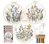 WIVLAX Embroidery Kit for Beginners, 3 Pack DIY Stitch Craft Set, Floral Pattern, with Hoop, Thread and Needles, Sewing Gift for Women and Teens