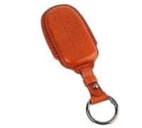 Wivplex 5 Button Car Key Fob, for Jeep, Cherokee Grand Cherokee Renegade Compass 2019 Leather Remote Case Cover Shell Chain Ring Car Key Cover