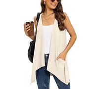 Wiwclo Apricot Sleeveless Cardigan Vest for Women Plus Size Lightweight Summer Jacket with Pockets Casual Work Knit Open Front Long Drape Duster,3XL