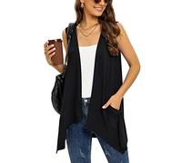 Wiwclo Black Long Sleeveless Cardigans for Women with Pockets Draped Open Front Lightweight Summer Cardigan Vest Casual Kimono Cover Up Hi-Lo Hem,L