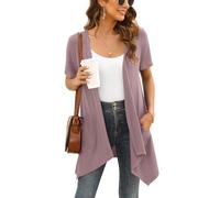 Wiwclo Mauve Summer Short Sleeve Cardigans for Women Lightweight Open Front Kimono Cover Up Jackets Vest with Pockets Drape Shrug Top High Low Hem,S