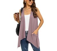 Wiwclo Mauve Vest Cardigan for Women Fashion Casual Open Front Lightweight Summer Cardigans Sleeveless Draped Kimono with Pockets Asymmetric Hem,S