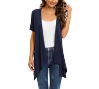 Wiwclo Navy Blue Cardigan for Women Short Sleeve Lightweight Open Front Kimono Cardigans Summer Jacket with Pockets Draped Duster Vest Shrug Top,S