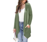Wiwclo Olive Green Cardigan for Women Lightweight Knit Long Sleeve Open Front Fall Draped Cardigans Duster with Pocket Irregular Hem,Olive Green,L