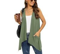 Wiwclo Olive Green Sleeveless Cardigans for Women Trendy Lightweight Summer Cardigan Vest Casual Open Front Ladies Draped Sweater with Pockets,S