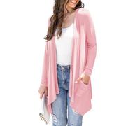 Wiwclo Pink Cardigan for Women with Pockets Lightweight Knit Long Sleeve Open Front Winter Draped Cardigans Sweater Duster High Low Hem 2025,Large