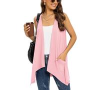 Wiwclo Pink Plus Size Sleeveless Cardigans for Women Trendy Lightweight Summer Cardigan Vest Casual Open Front Ladies Draped Sweater with Pocket,XXL