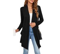 Wiwclo Plus Long Sleeve Black Cardigan for Women Lightweight with Pocket Knit Light Sweaters for Women Fall Open Front Kimono Dressy Casual Work UK,3XL