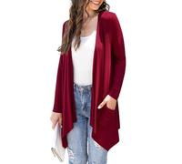 Wiwclo Plus Size Cardigan for Women Dressy for Dress Fall Long Light Cardigans with Pockets Spring Casual Relaxed Fit Knit Duster Irregular Hem,Wine Red,3XL