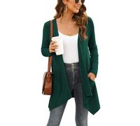 Wiwclo Plus Size Dark Green Cardigan Women with Pockets Lightweight Knit Long Sleeve Open Front Winter Draped Cardigans Sweater Duster High Low Hem 2026,3XL