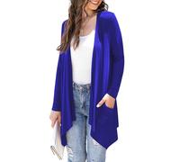 Wiwclo Plus Size Women's Lightweight Kimono Cardigans Loose Fit Long Sleeve Beach Cover Up with Side Pockets,Royal Blue,X-Large