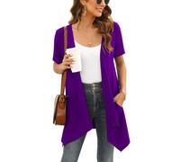 Wiwclo Trendy Lightweight Summer Cardigan Casual Soft Draped Open Front Short Sleeve Cardigans for Women with Pockets High Low Hem 2025,Purple,M