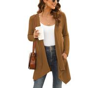 Wiwclo Veryoung Cardigan for Women Lightweight Knit Long Sleeve Open Front Fall Draped Cardigans Duster with Pockets Irregular Hem,Brown,Large