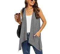 Wiwclo Veryoung Grey Long Sleeveless Cardigans for Women with Pockets Draped Open Front Lightweight Summer Cardigan Vest Casual Kimono Cover Up Hi-Lo Hem,L
