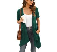Wiwclo Veryoung Lightweight Summer Green Cardigan Women Short Sleeve Open Front Cardigans Jackets with Two Pockets Casual Shrug Top Drape Hem 2026,M