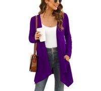Wiwclo Veryoung Long Sleeve Cardigan for Women Lightweight Solid Casual Open Front Draped Light Knit Duster Fall Cardigans with Pockets 2026,Purple,Medium