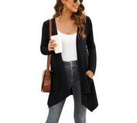 Wiwclo Veryoung Long Sleeve Cardigan for Women Lightweight Solid Casual Open Front Draped Light Knit Duster Fall Cardigans with Pockets 2026,Black,Medium