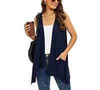 Wiwclo Veryoung Navy Blue Long Sleeveless Cardigans for Women with Pockets Draped Open Front Lightweight Summer Cardigan Vest Casual Cover Up Hi-Lo Hem,L