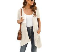Wiwclo Veryoung Plus Size Cardigan for Women Casual Soft Short Sleeve Duster Open Front Lightweight Summer Cardigans with Pocket Drape Hem,Apricot,XXL