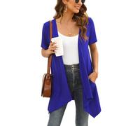 Wiwclo Veryoung Royal Blue Plus Size Short Sleeve Cardigan for Women Lightweight Open Front Summer Vest Jackets with Pockets Drape Shrug Top 2026,XXL