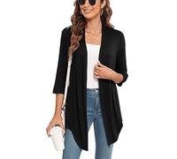 Wiwclo Veryoung Summer Ladies Cardigans Lightweight Casual Soft Drape 3/4 Sleeve Tie Front Cardigan Waterfall for Women Ruffled Shrug,Black,S