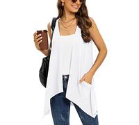 Wiwclo Veryoung White Cardigan Vest for Women Sleeveless Casual Summer Draped Open Front Kimono Cover Up with Pockets Womens Vests Lightweight High Low Hem,M