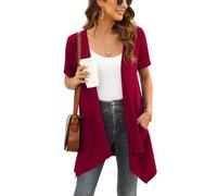 Wiwclo Veryoung Wine Cardigan Women Lightweight Short Sleeve Blazer Drape Front Cardigans Jacket with Pockets Casual Business Work Vest Shrug Top,M