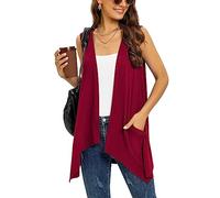 Wiwclo Veryoung Wine Red Long Sleeveless Cardigans for Women with Pockets Draped Open Front Lightweight Summer Cardigan Vest Casual Kimono Cover Up Hi-Lo Hem,L