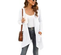 Wiwclo Veryoung Women Plus Size Casual Open Front Knit Cardigans Lightweight Summer Soft Relaxed Fit Long Sleeve Cardigan Side Pockets Drape Duster,White,XXL