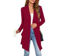 Wiwclo Veryoung Women's 2026 Draped Front Open Cardigan Casual Long Sleeve Lightweight Cardigans Duster with Pockets UK, Wine Red, 3X-Large