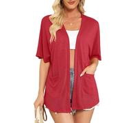 Wiwclo Veryoung Women's 2026 Summer Lightweight Cardigan Short Sleeve Open Front Casual Loose Cover Ups with Pockets, A10-maroon, L