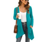 Wiwclo Veryoung Women's Lightweight Cardigan Casual Soft Long Sleeve Solid Knit Cardigans with Pockets High Low Hem Draped Duster,Teal,Small
