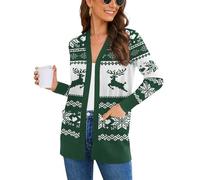 Wiwclo Veryoung Women's Long Sleeve V-Neck Open Front Cardigan Knit Duster Jacket Sweaters with Pockets, Christmas Green, Large