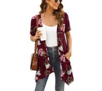 Wiwclo Veryoung Women's Trendy Lightweight Summer Floral Print Open Front Cardigan Short Sleeve Cardigans with Pockets Drape Shrug Top Hi Lo Hem,L