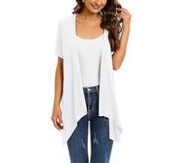Wiwclo White Cardigan for Women Casual Draped Lightweight Summer Cardigan Open Front Short Sleeve Duster Vest with Pockets Irregular Hem 2025,Medium
