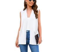 Wiwclo Women's 2025 Sleeveless Cardigan Sweaters Fashion Casual V Neck Soft Knit Business Open Front Coat Vest with Cozy Pockets, White, Large