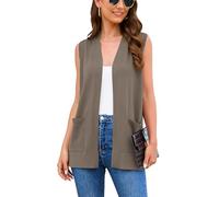 Wiwclo Womens Lightweight 2025 Trendy Sleeveless Cardigan Sweaters Fashion Casual Soft Knit Office Duster Vests with Cozy Pockets Brown Camel XL
