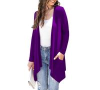 Wiwclo Women's Lightweight Cardigan Casual Soft Long Sleeve Solid Knit Cardigans with Pockets High Low Hem Draped Duster,Purple,Small