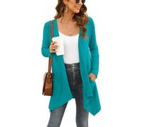 Wiwclo Women's Lightweight Cardigan Casual Soft Long Sleeve Solid Knit Cardigans with Pockets High Low Hem Draped Duster,Teal,Small