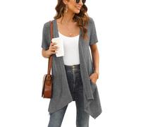 Wiwclo Women's Lightweight Summer Purple Grey Cardigan Short Sleeve Open Front Kimono Cover Up Jackets with Pockets Drape Shrug Top High Low Hem,M