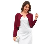 Wiwclo Women's Long Sleeve Round Neck Cardigan Knit Sweaters Cropped Open Front Bolero Shrug for Dresses Wine Red XXL