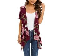 Wiwclo Women's Trendy Lightweight Summer Floral Print Open Front Cardigan Short Sleeve Kimono Cardigans with Pockets Drape Shrug Top Hi Lo Hem,XL