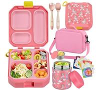wiwens Bento Lunch Box for Kids with 12oz Soup Thermo Leak-Proof Lunch Food Container with 5 Compartment Thermo Hot Food Jar and Insulated Lunch Bag for Kid Toddler Girls Boys to School